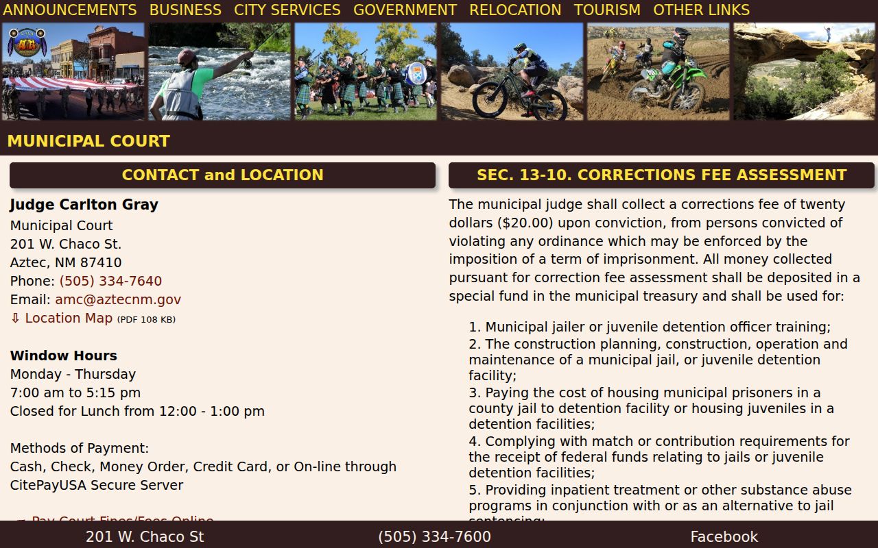 Aztec traffic court docket and municipal court schedule information