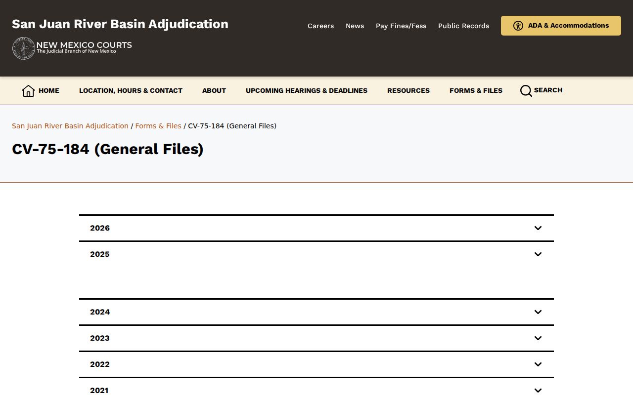 San Juan County civil docket sample from the San Juan River Basin General File