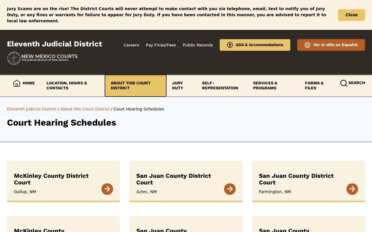 San Juan County court calendar hearing schedule hub for Eleventh District courts