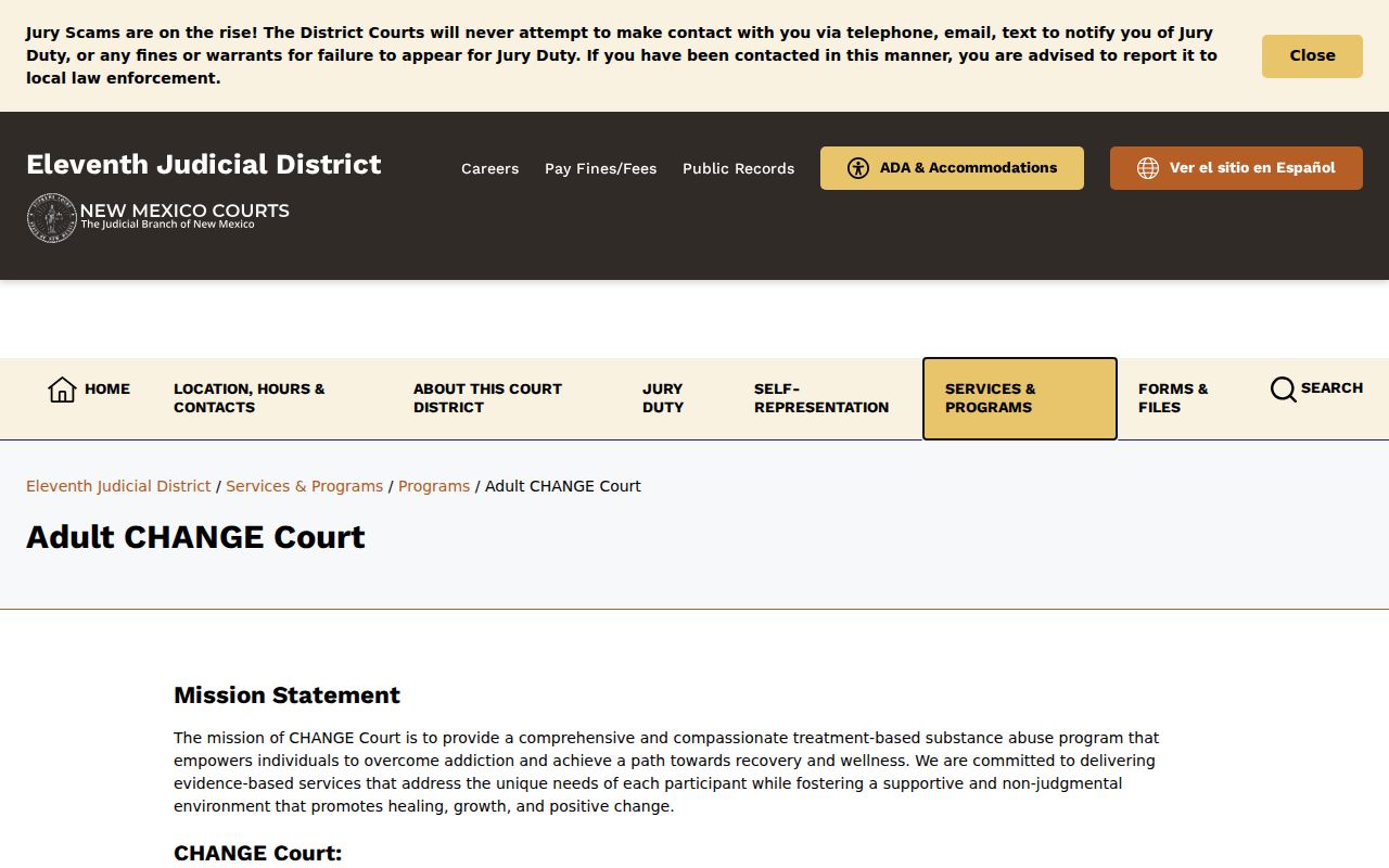 San Juan County criminal docket Adult CHANGE Court program page