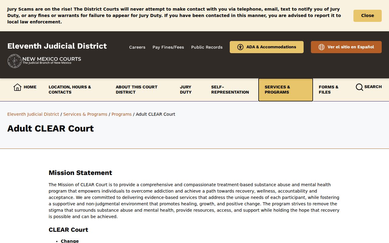 San Juan County criminal docket Adult CLEAR Court program page