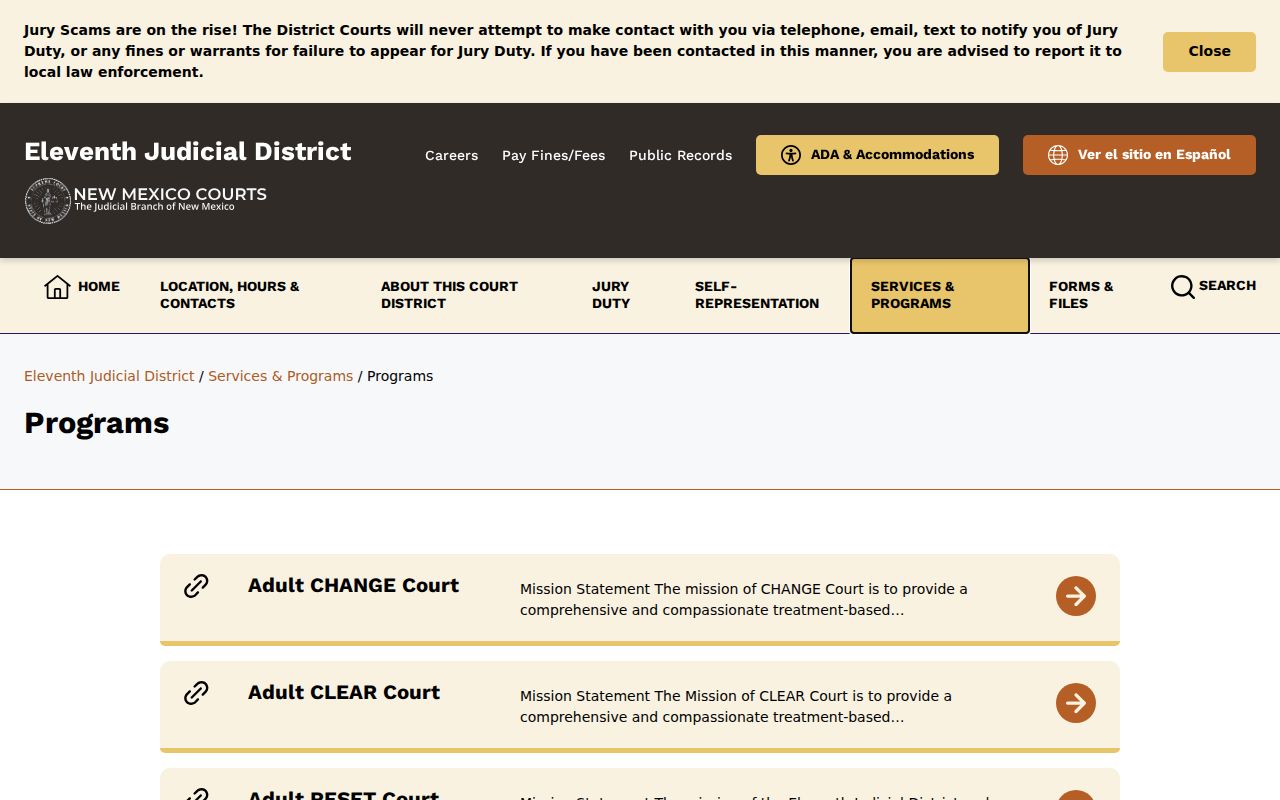 San Juan County criminal docket Eleventh District programs index