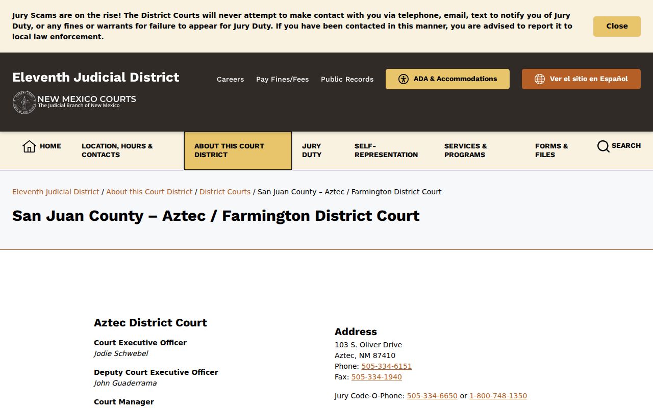 San Juan County court docket Eleventh District Court contact page